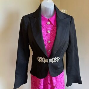 Trina Turk Black‎ Blazer Rhinestone Hook Eye Closure Jacket Size 6